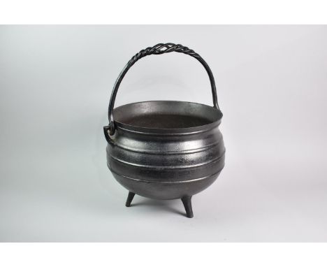 A Vintage Cast and Wrought Iron Cauldron with Loop Handle, 30cms Diameter