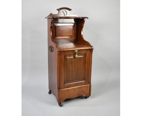 A Late Victorian/Edwardian Mahogany Fall Front Purdonium With Galleried Display Shelf and Inner Metal Liner, 37.5cms Wide