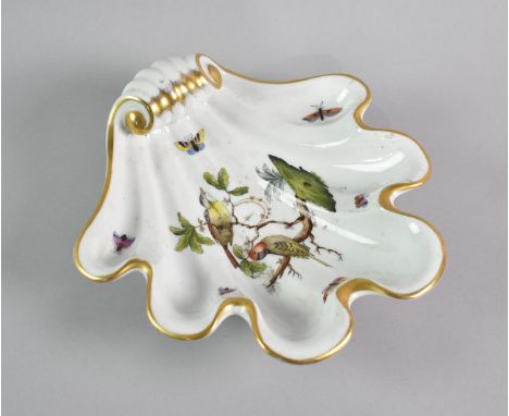 A Herend Shell Shaped Bowl Decorated with Insects and Birds, Printed Mark to Base, 22cms Long