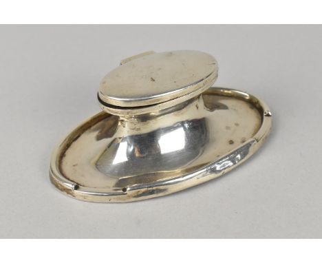 A Silver Inkwell of Oval Capstan Form, Birmingham Hallmark (Missing Glass Liner), 10cm wide