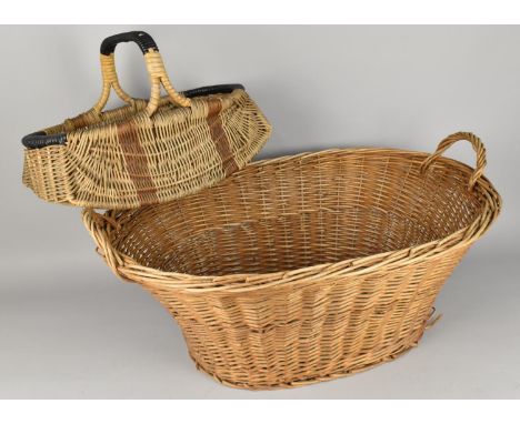 A Vintage Wicker Shopping Basket Together with a Larger Wicker Basket, 38cm and 67cm Wide