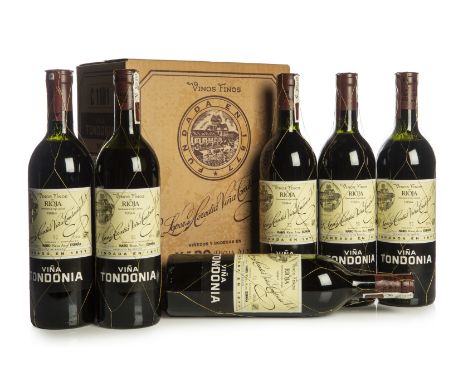 Six bottles Viña Tondonia, reserva 1994. R. López de Heredia, Viña Tondonia S.A. Category: Red wine. D.O. Rioja. Haro. Level:
