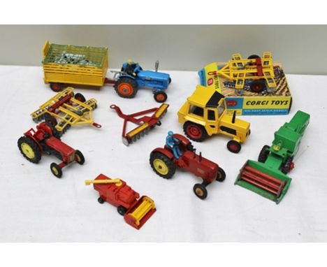 A COLLECTION OF CORGI DINKY AND OTHER DIE-CAST FARM MODELS including Corgi Toys wheel controlled tandem disc harrow 71 boxed,