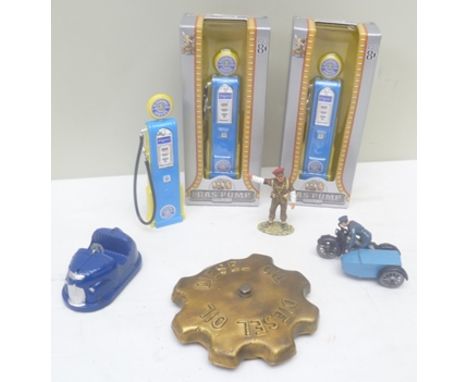 A REAL FLASH MODEL DODGEM CAR in ovb, a MOULTOY PRODUCT INTERCHANGEABLE MOTOR CYCLE COMBINATION RAC motor cycle and side car 
