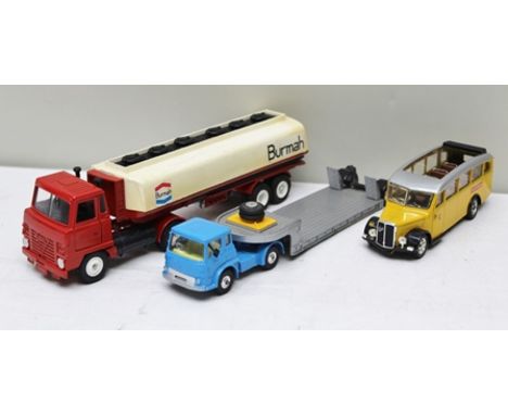 A DINKY TOY BURMAH OIL TANKER WITH TRACTOR UNIT, Corgi Major toys Carrimore machinery carrier with Bedford Tractor unit, Port