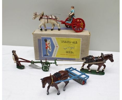 WEND-AL TOYS LIMITED DIE-CAST MODEL OF HORSEDRAWN HAYRAKE with attendant figure in OVB together with a Britains die-cast Farm