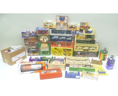 TWO BOXES OF ASSORTED DIE-CAST MODEL VEHICLES, mostly commercial, advertising, in original boxes 