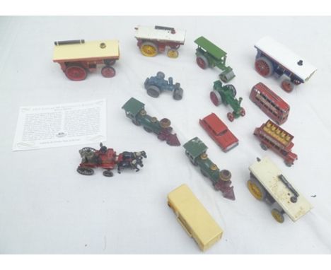 A SELECTION OF MATCHBOX AND OTHER DIE-CAST MODEL VEHICLES including Showman's Engines, Road Roller, two Locomotives, horse-dr