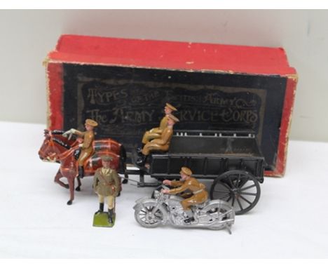 W BRITAIN NO.146A TYPES OF THE BRITISH ARMY, THE ARMY SERVICE CORPS, horsedrawn four wheel cart with three figures in its ori