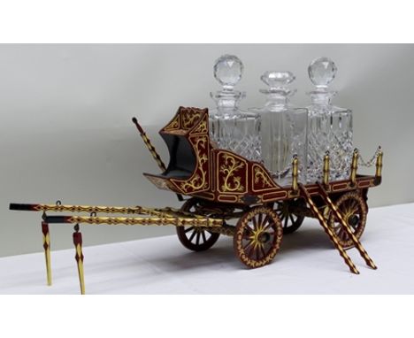 A NOVELTY DECANTER DRAY being a hand-painted scale model of a London Beer wagon containing three glass square form decanters 