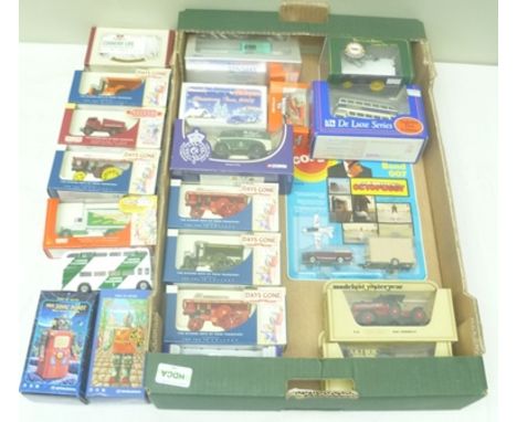 A BOX OF ASSORTED DIE-CAST VEHICLES including; Days Gone Vintage Steam Engines, Corgi Royal Worcester Morris J Van, Models of