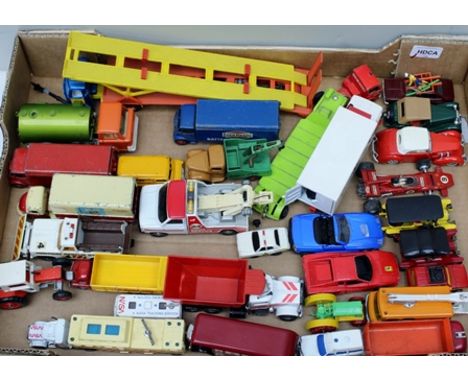 DINKY TOYS HOYNER CAR TRANSPORTER, AEC trucks Johnston Road Sweeper, Guy Ever Ready delivery van, Slumberland delivery van, B