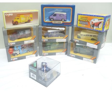 A SELECTION OF CORGI CLASSIC DIE-CAST VEHICLES including; two coaches and four pantechnicons, a Toy Master limited edition Be