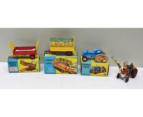 CORGI TOYS DIE-CAST AGRICULTURAL VEHICLES including No.62 farm tipper trailer with detachable raves, no.58 Beast carrier with