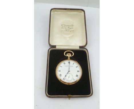 A ROLEX OPEN FACE POCKET WATCH, 17-jewel movement in a 9ct gold Dennison case, Birmingham 1925, the white enamel dial with Ro
