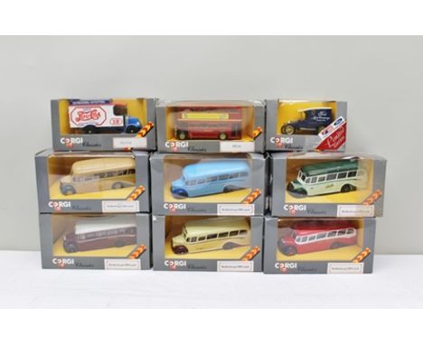 CORGI CLASSICS COACHES AND OTHER VEHICLES including nine models in OVB, Bedford Coaches, MAC truck, AEC bus and Model T Ford 