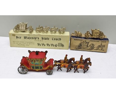 W BRITAIN VINTAGE MINIATURE CORONATION COACH 1503 in OVB together with Majesty State Coach build for the Coronation of King G