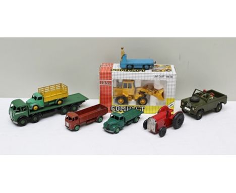 DINKY SUPERTOYS DIE-CAST FODEN 8-WHEEL FLATBED LORRY, Dodge lorry, Fordson flat truck and another lorry BEV Trux tinplate clo