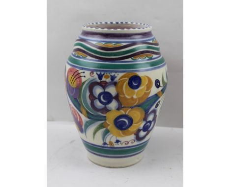 A MID 20TH CENTURY POOLE ART POTTERY VASE of baluster form, polychrome painted in the "Fuchsia" pattern on an ivory ground, i