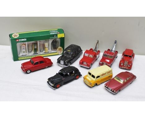 A COLLECTION OF FORTY DIE-CAST VEHICLES including Dinky Bedford CF van, two Corgi Land Rovers, Corgi Jaguar Mk10, Vauxhall Vi