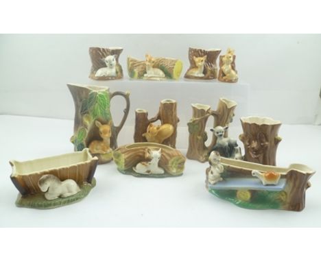 A COLLECTION OF ELEVEN ITEMS OF "HORNSEA" GLAZED DECORATIVE CERAMIC WARES, mostly "Fauna" pattern, includes a milk jug of tre