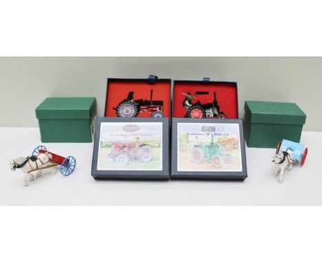 BRITAINS COLLECTABLE DIE-CAST VINTAGE FARM VEHICLES including David Brown 900 tractor, Marshall 'M' tractor, horsedrawn seed 