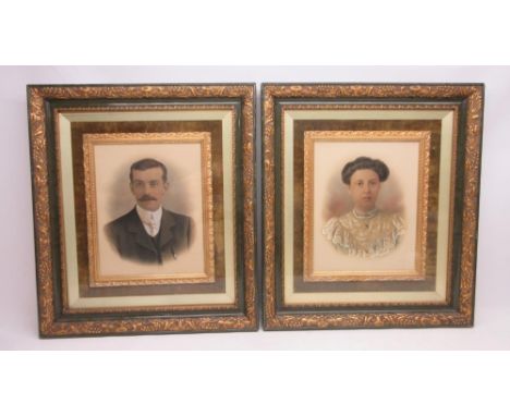 Pair of Edwardian picture frames, with gilt Art Nouveau repeating borders and inner frame with green plush mount, 69cm x 61cm