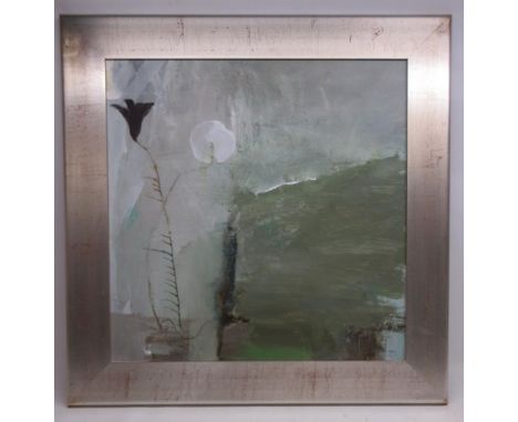 Jacquie Denby (British b.1939); 'Poppy & Lily', acrylic on board, signed with initials, titled on label verso, 66cm x 65cmShi