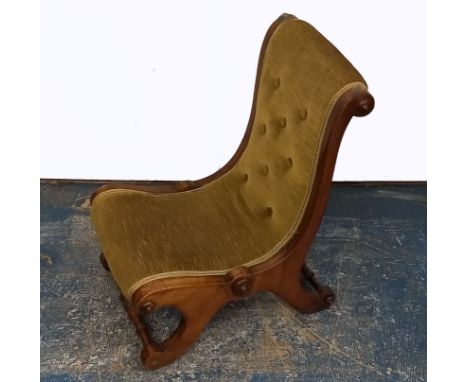 A William IV mahogany nursing chair, swept scroll outline, green button back upholsteryOverall in good structural condition, 