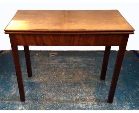 A 19th Century mahogany card table, rectangular fold-over top with green baize playing surface, squared supports, 91 cm squar