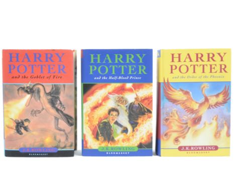 Three Harry Potter first edition hardback books, consisting of 'Harry Potter and the Goblet of Fire', a first state edition w