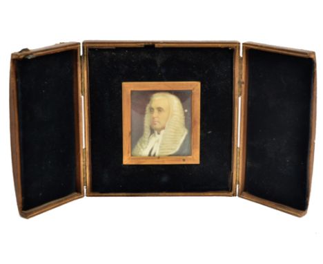 Late 19th/Early 20th Century British school miniature on card, 'Portrait of a Judge', 5.7 cm x 4.9 cm, framed, glazed and in 