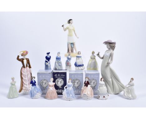 Twelve boxed Wade 'My Fair Lady' figurines, together with a Nao figure of a girl holding a flower, a Royal Doulton 'Anna of t