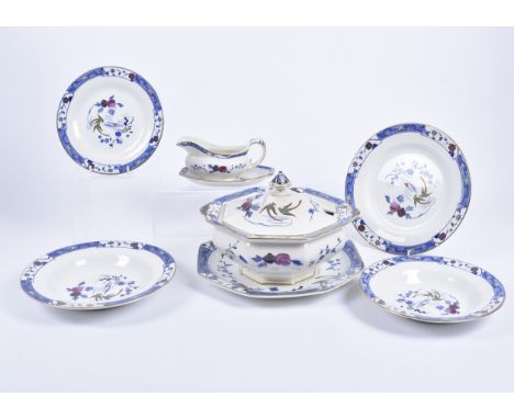 A Wilkinson dinner service, decorated in the 'Ko-Shan' pattern, comprising of a pair of vegetable tureens and a soup tureen, 