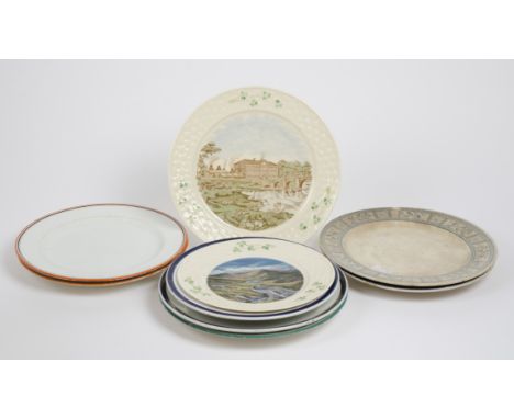 A large group of Belleek porcelain, including a collection of plates, including nine 1st period examples with a variety of ma