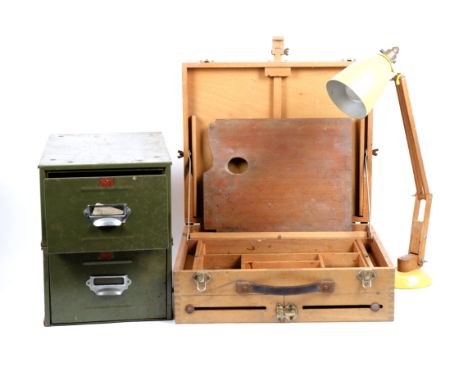 A 20th Century anglepoise lamp, together with a Veteran Series green metal filing drawer no.646338, and a Winsor &amp; Newton