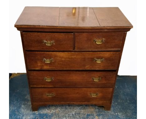 A Georgian and later oak chest-of-drawers, two short over three long drawers, panelled sides, bracket feet, 89.5 cm wide x 49