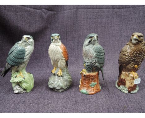 Four ceramic birds by Beneagles, Buzzard, Kestrel, Peregrine Falcon and Merlin