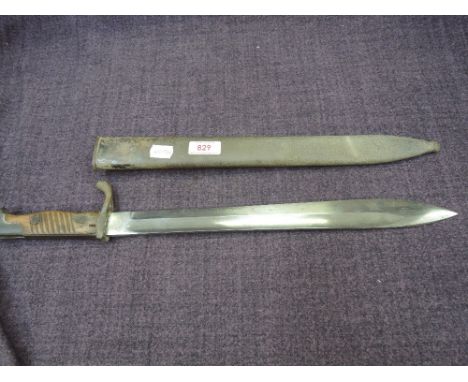 A German Mauser butcher bayonet without saw back and metal scabbard