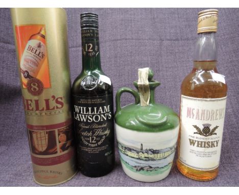 Four bottles of blended Whisky, Bell's 8yr, William Lawson's 12yr, McAndrew's and ceramic decanter, Long John