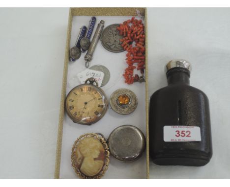A selection of jewellery including a white metal pocket watch, gold plated key wound pocket watch, string of branch coral, HM