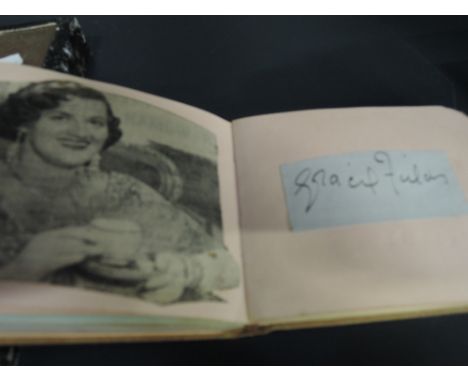 A 1930s autograph book including Len Hutton, cricketer, Gracie Fields, Bing Crosby and the Daily Sketch Life Saving Team.