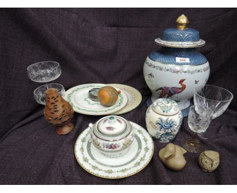 A Copeland Spode lidded baluster jar in period style, a Royal Worcester plate in Athlone pattern and a selection of decorativ