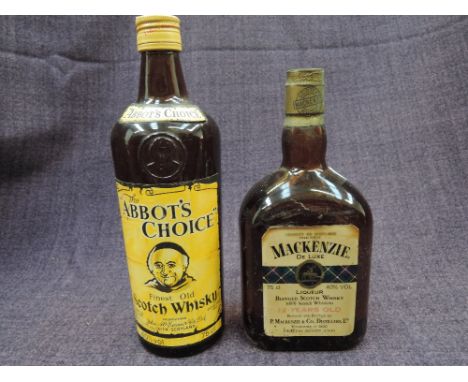 A bottle of Abbot's Choice Old Scotch Whisky and a bottle of MacKenzie 12yr blended Whisky