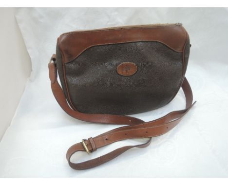 A vintage 1990's Mulberry handbag no: 447678 having scotch grain leather with tan leather trim and tartan style cotton lining