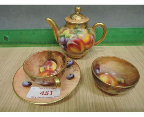 A Royal Worcester miniature  cabinet part tea service having gilt heightened fruit decoration, indistinctly signed