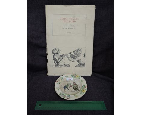 A late 18th/early 19th century pottery plate with transfer print illustration for Tim Bobbin with 1972 re-print volume, Human