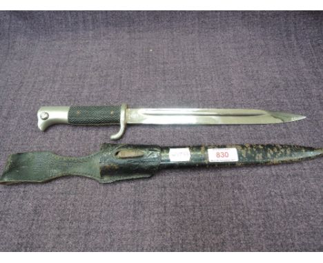 A German Ersatz knife bayonet with metal scabbard and leather frog, good condition