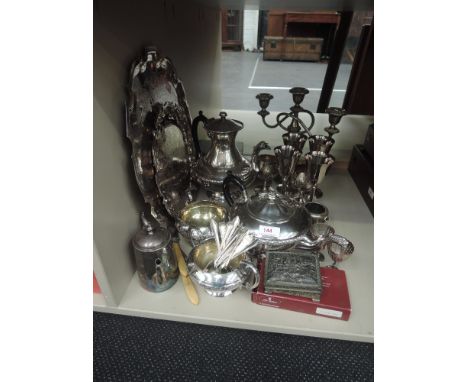 A selection of silver plated items including Canadian four piece tea set by Cororet, goblets, trays, flatware etc