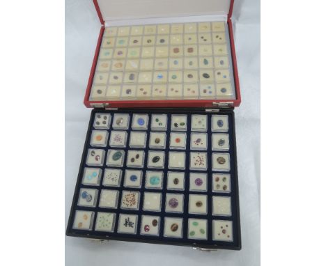 Two cases of various semi precious gem stones including opal, citrine, tigers eye etc